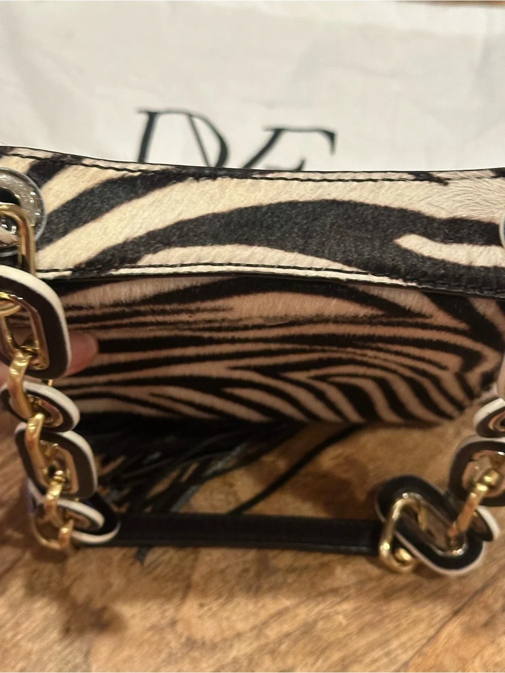 Diane Von Furstenberg Black & White Zebra Print Crossbody with Gold Hardware